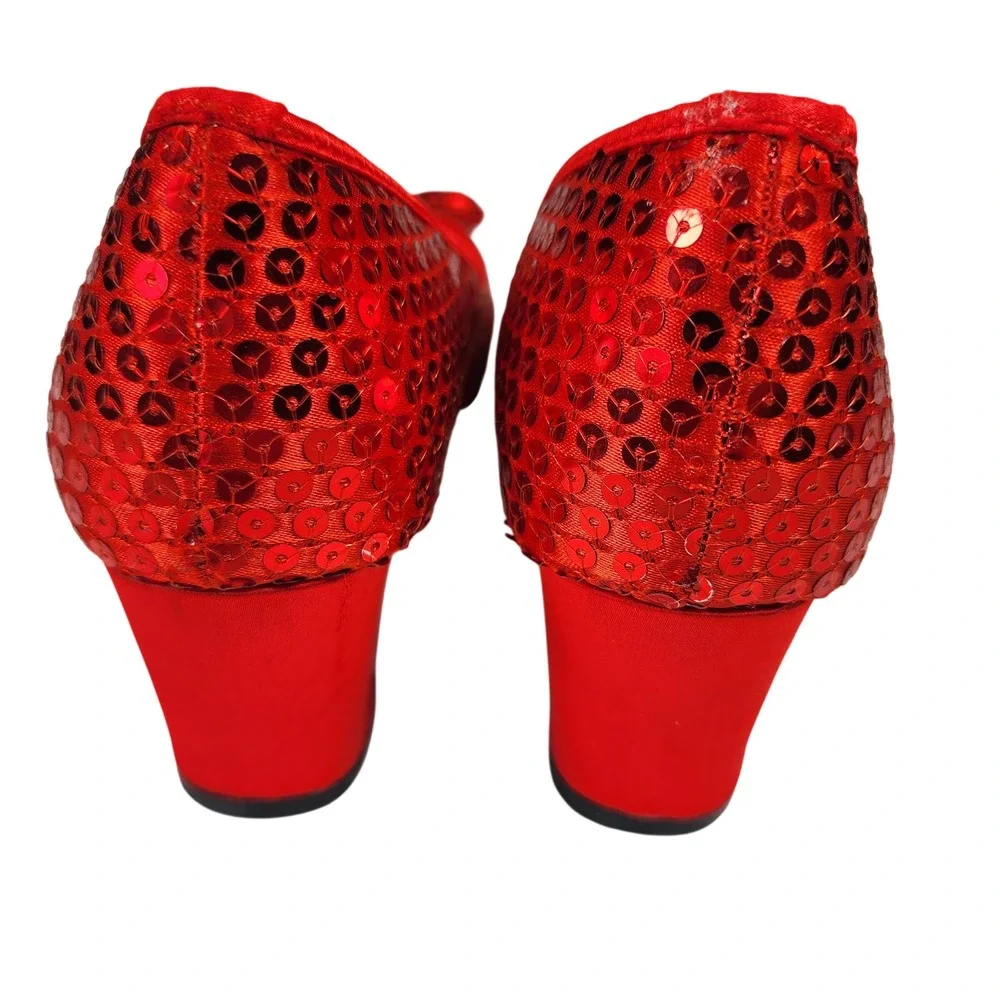 Rubies II Red Sequin Shoes Bow Block Heel Dorothy Wizard of Oz Womens 8 Costume